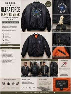 Rothco Ultra Force MA-1 KFOR NATO Kosvo Bomber Jacket - XL